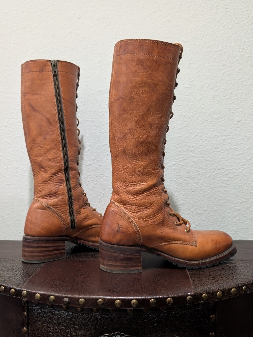 Frye Campus Lug Tall Lace Up Boots – Cognac Leather – Size 9 - Picture 11 of 16